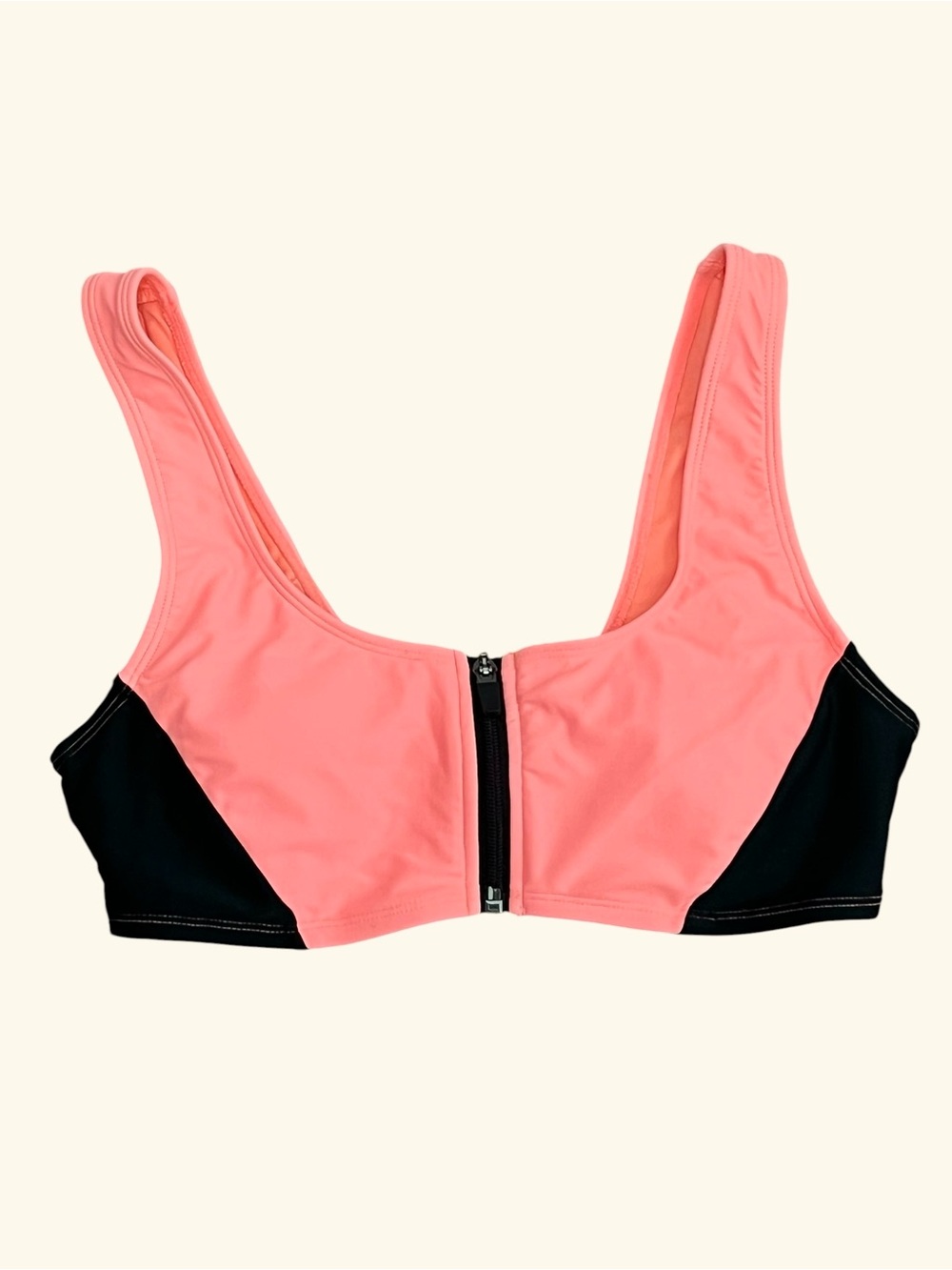 Forever 21 Coral and Black Front-Zip Bikini Top